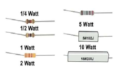 Several resistors with different power ratings.