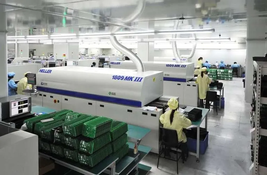 A view of a PCB manufacturing facility showcasing the production process.