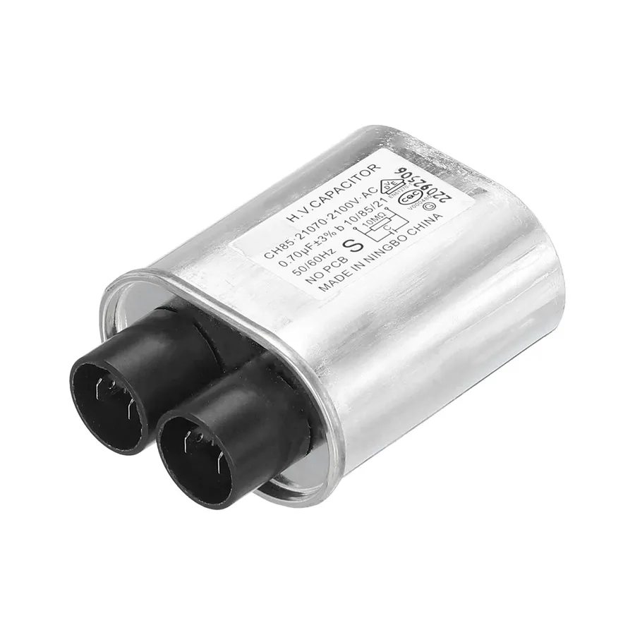 A high voltage microwave capacitor with its specifications visible.