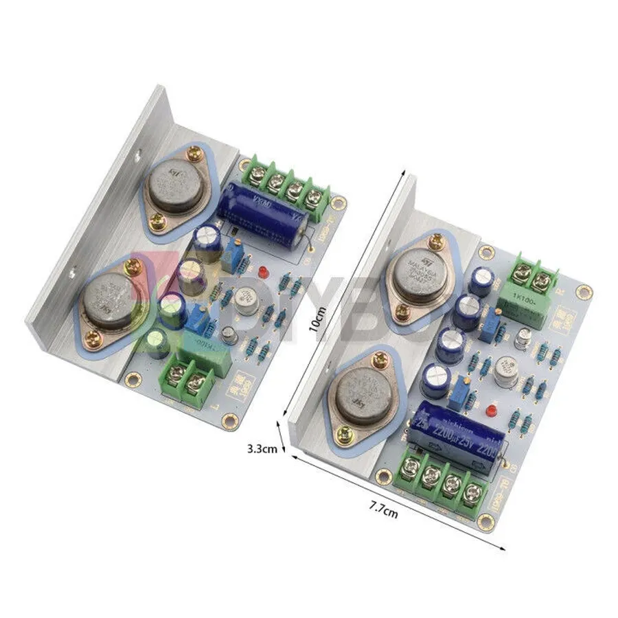 A high quality amplifier board with visible components and heatsinks.