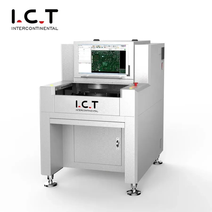 PCB being tested with specialized inspection equipment.