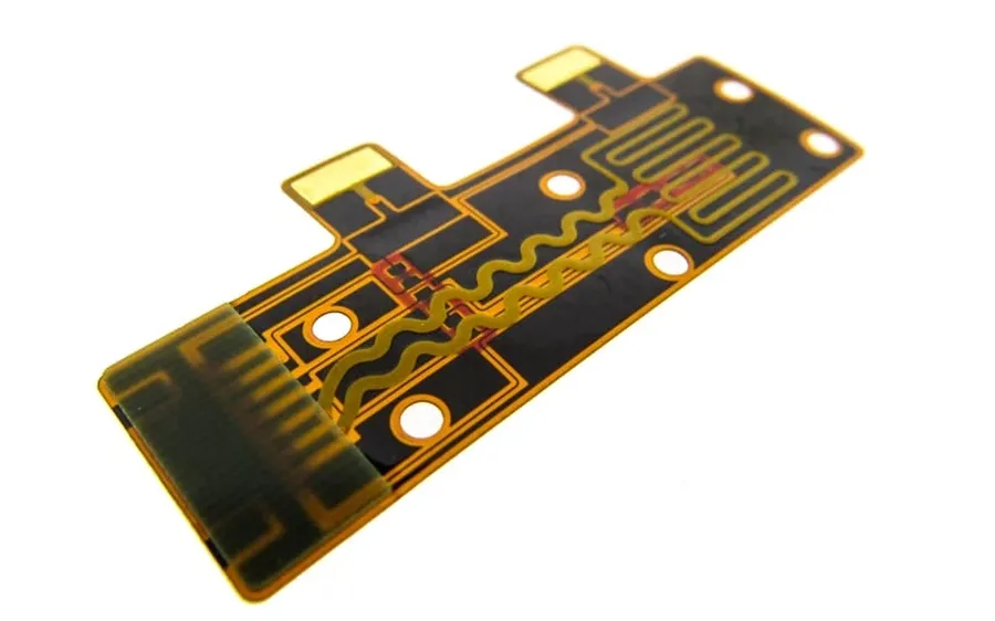 A double sided flex PCB with circuitry on both sides.