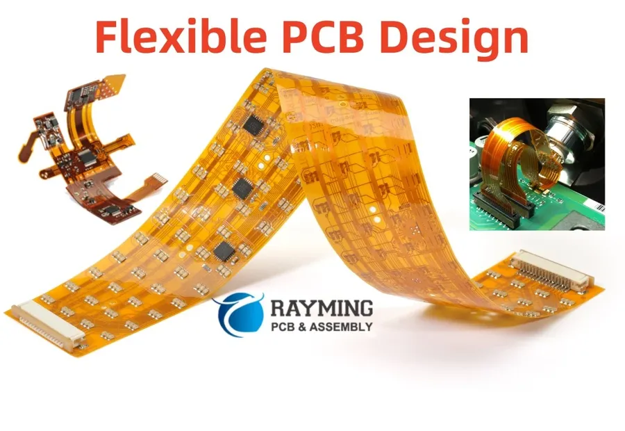 A design layout of a flex PCB with dimensions and component placements.