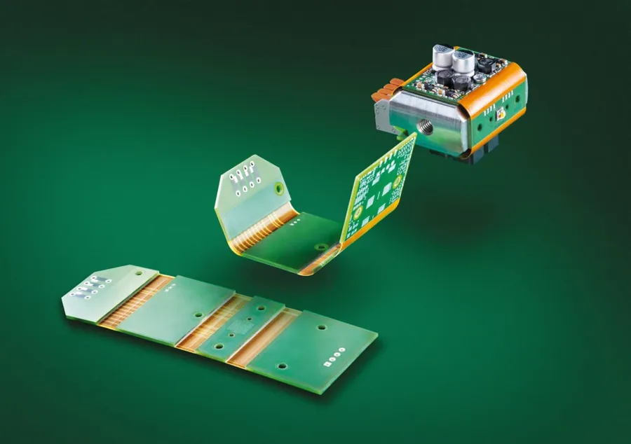 A flexible 3D printed circuit board showing its bendable nature.