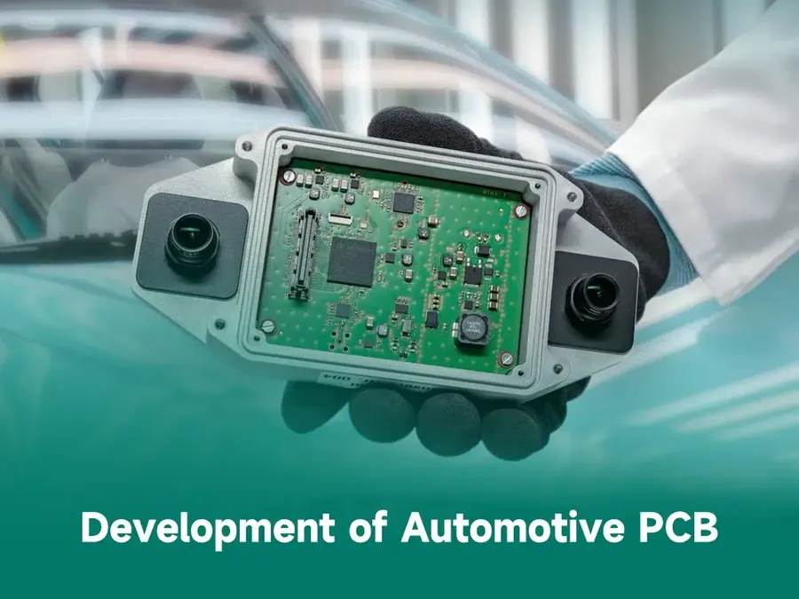 A PCB used in automotive electronics, showing specific components.