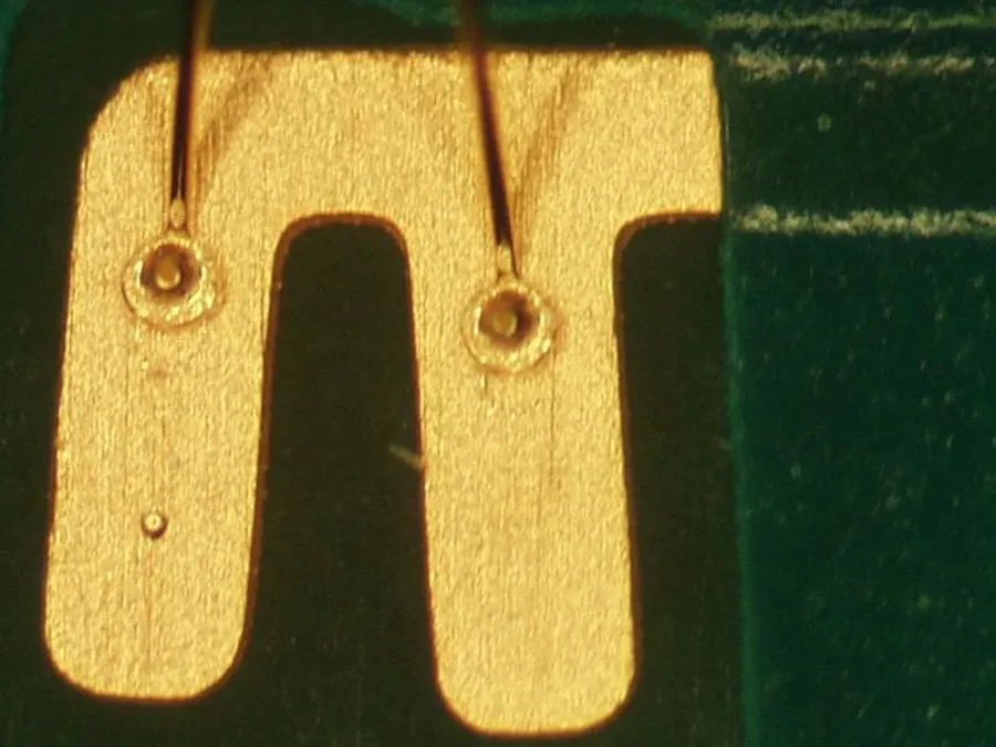 A PCB with gold plated surface finish.