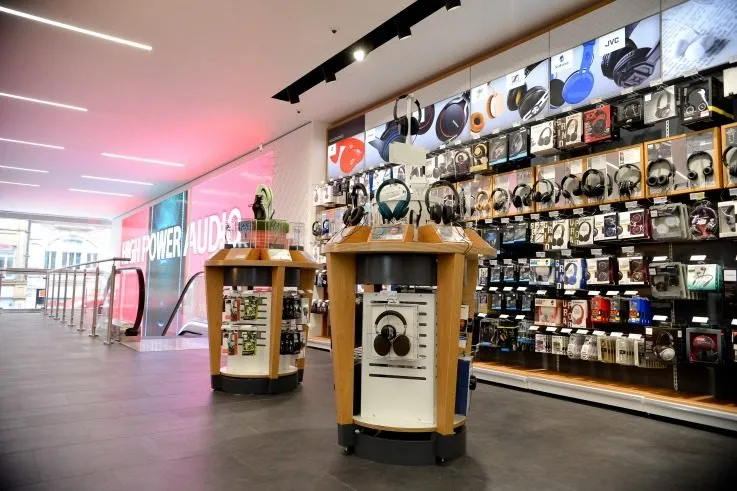 A retail store displaying electronic components, including capacitors.