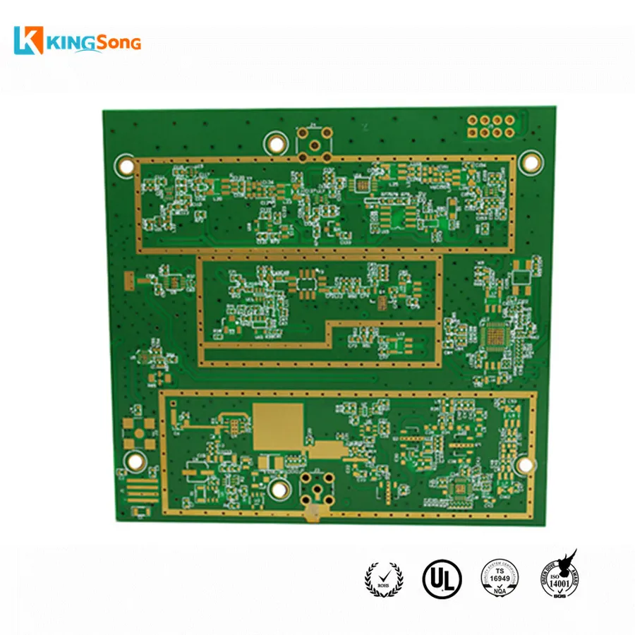 A cross-sectional view of a Rogers PCB illustrating its layer structure.