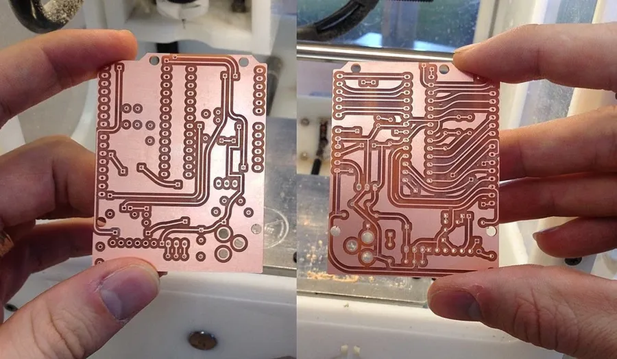 A CNC machine milling a PCB board.