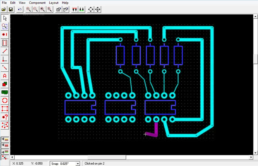 A computer screen displaying PCB layout software with a design in progress.