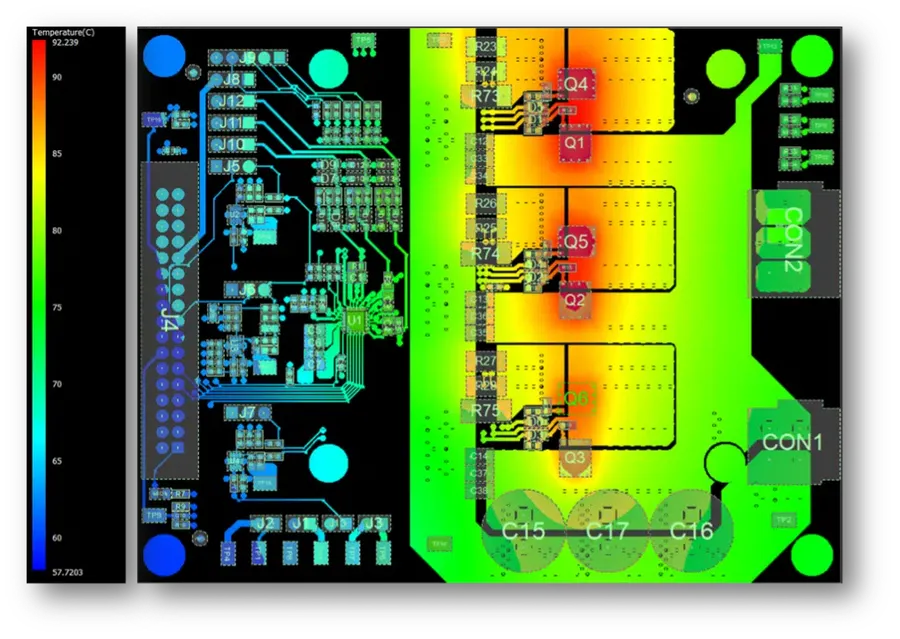 A comparison view of a before and after PCB layout, demonstrating optimized component placement.