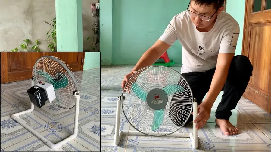A DIY BLDC fan assembled on a table.