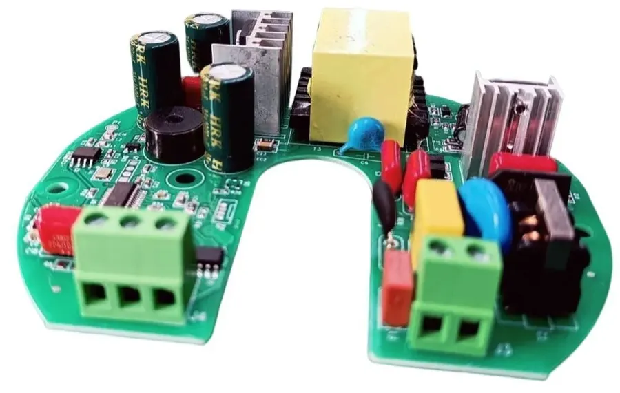 A PCB of a multi-speed BLDC fan.
