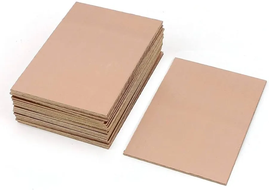 A selection of copper clad board samples from different manufacturers.