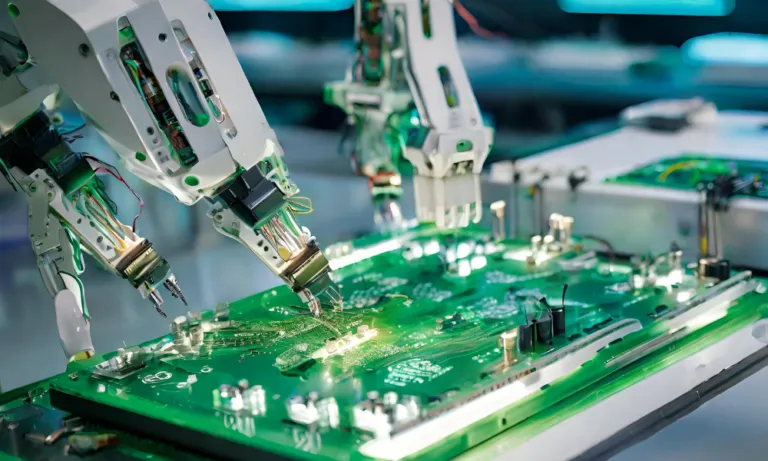 A large factory with PCB manufacturing equipment and machinery.