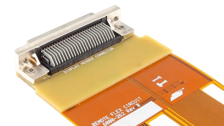 A close-up of a flexible circuit board with its connectors.