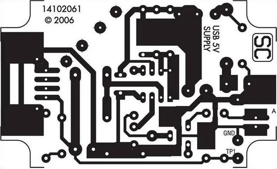 A mobile charger PCB layout diagram.