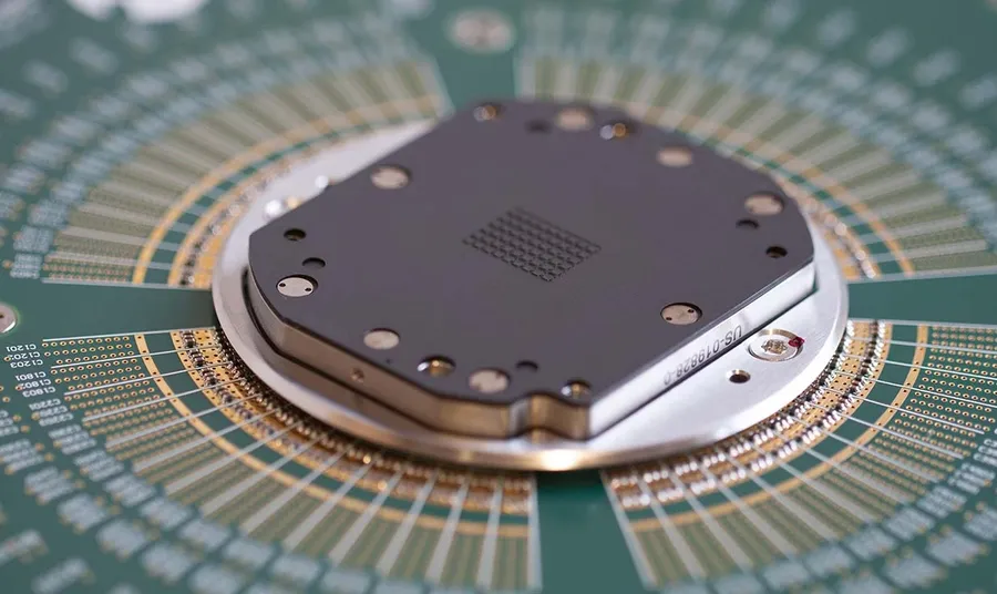 A close up view of a probe card.