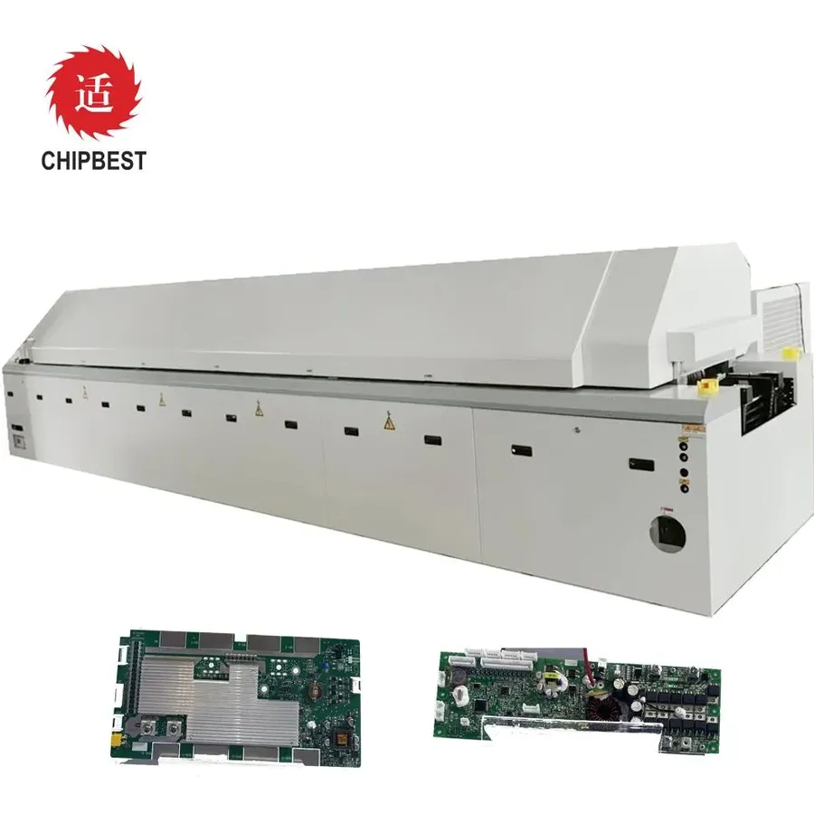 A circuit board coming out of a reflow oven.