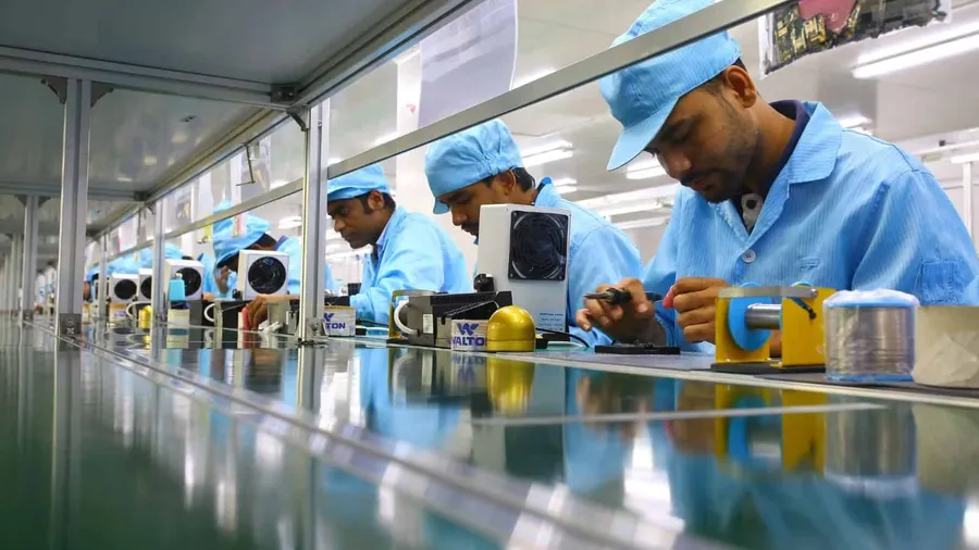 An assembly line for electronic product assembly.