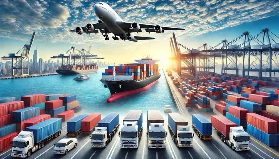 A cargo ship with containers, illustrating global shipping.