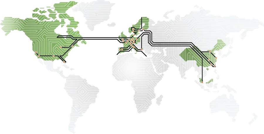 World map highlighting the locations of global PCB suppliers.