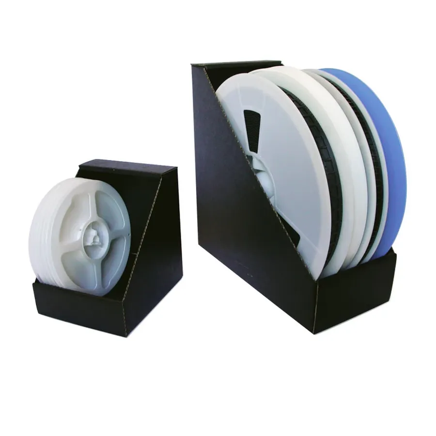 Reels of components for PCB assembly.