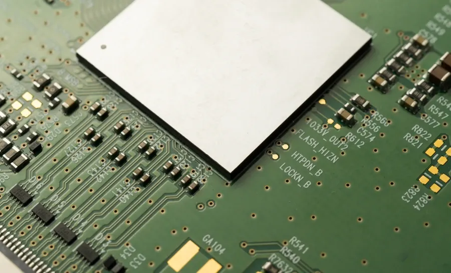 Close-up of a complex, high-density PCB board.