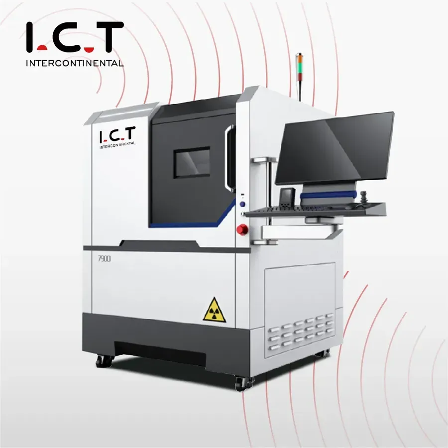 A PCB undergoing quality inspection with specialized equipment.