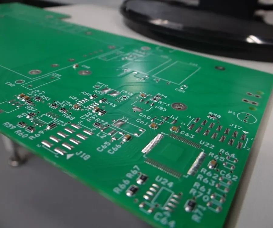 A circuit card assembly installed inside a car.