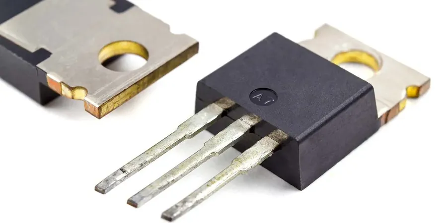 A close up of several field-effect transistors.
