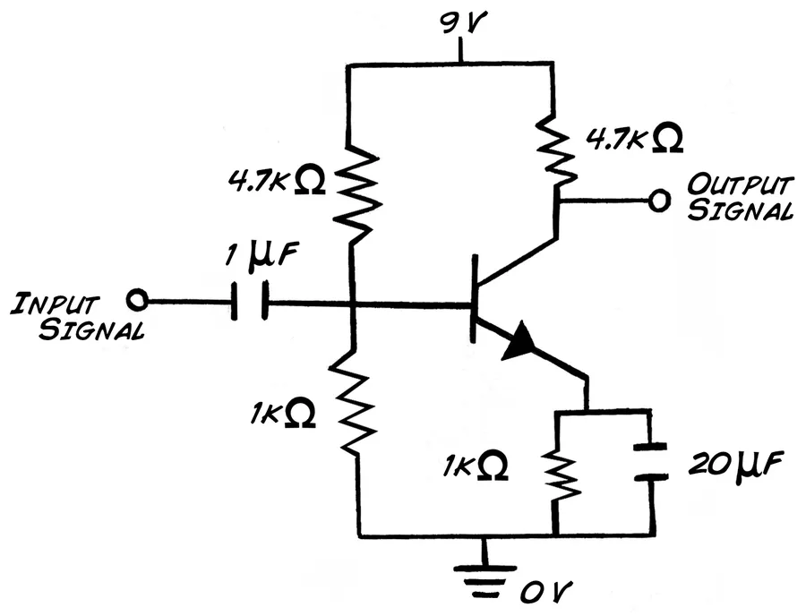 A schematic diagram illustrating a basic transistor circuit.