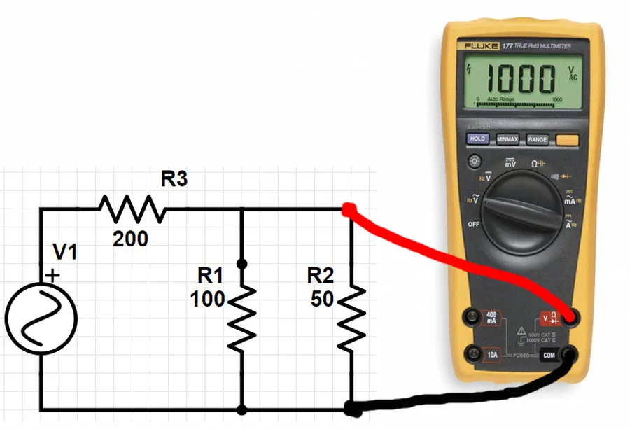 A multimeter being used to measure voltage in an electrical circuit.