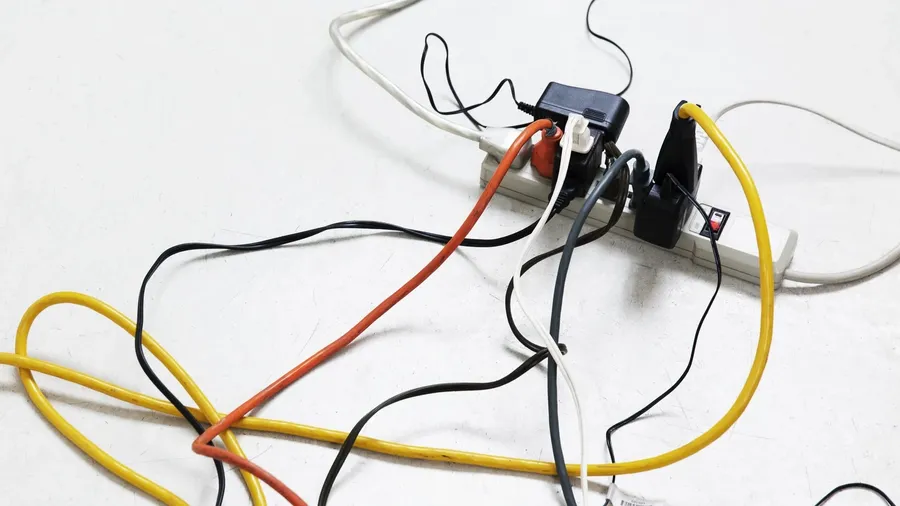 A power strip with surge protection, showing internal varistors.