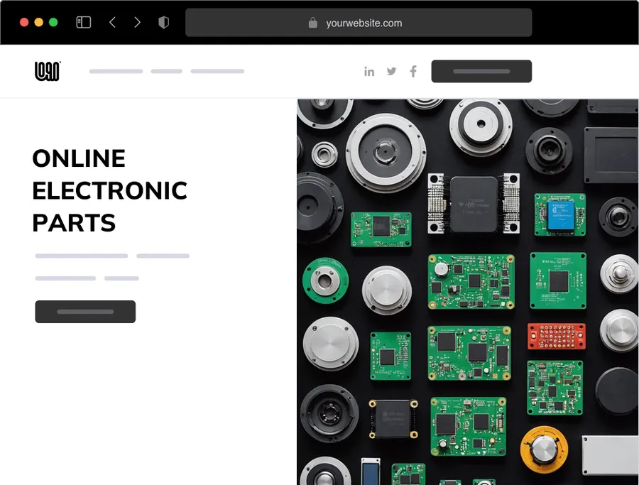 A split image contrasting a local electronic store and an online store website.