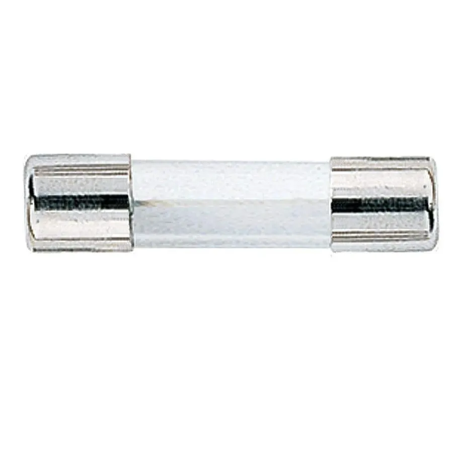 A glass tube fuse with visible internal wire.