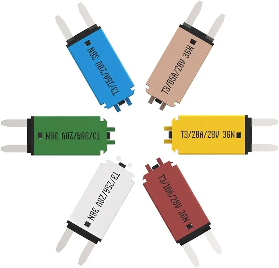 A resettable fuse with its characteristic shape.