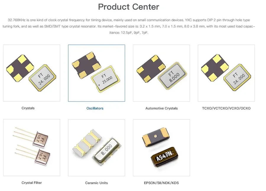 A display of several different types of crystal oscillators.