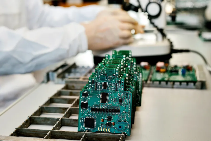 A printed circuit board with detailed markings and design considerations for easy manufacturing.
