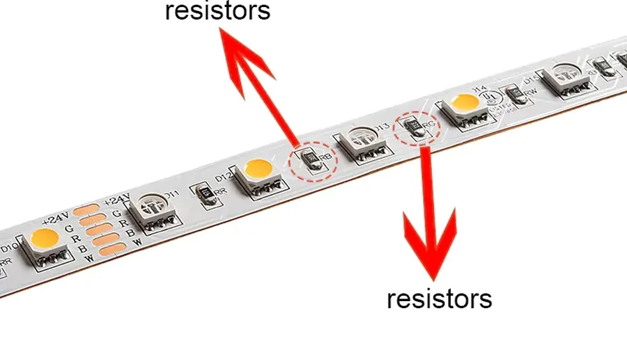 An LED light string circuit with resistors included.