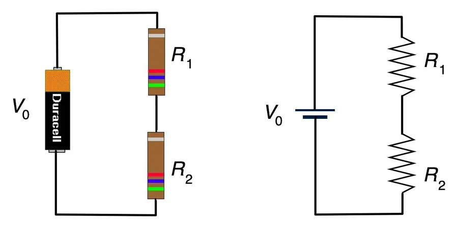 A circuit board showing resistors arranged in a series.