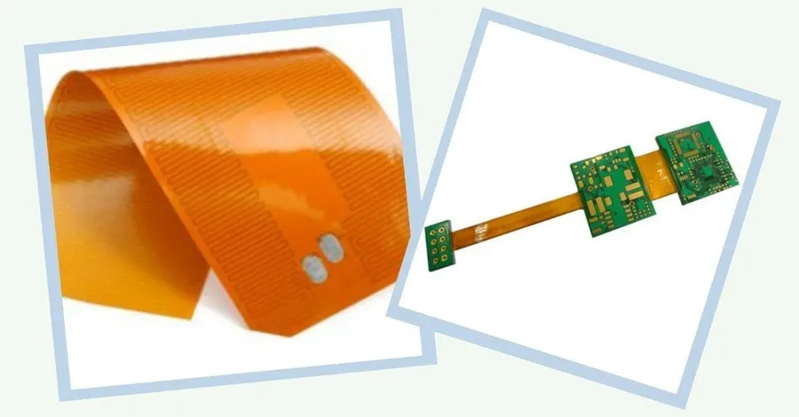 A side by side comparison of a flexible PCB and a rigid PCB.