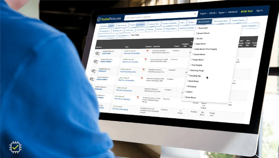 A user browsing an online electronic parts store website.