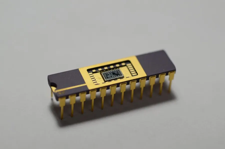 A scene in a fabrication facility showing the process of creating integrated circuits.