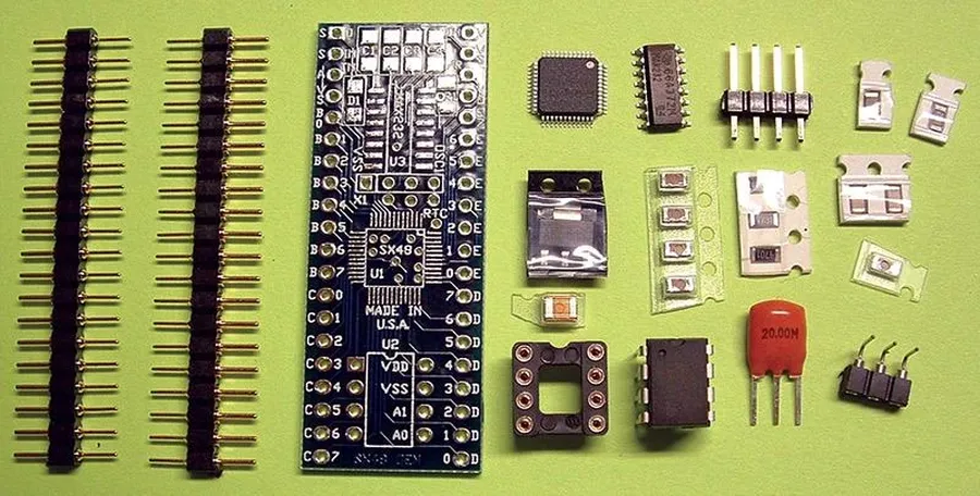 Close-up of surface mount components on a PCB.
