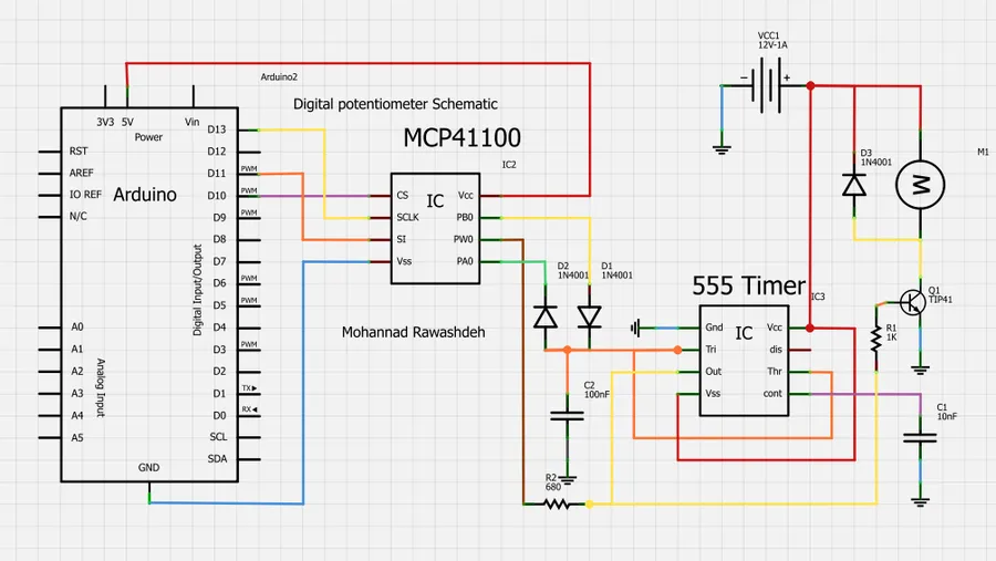 A circuit diagram demonstrating how to use a digital potentiometer in an application.