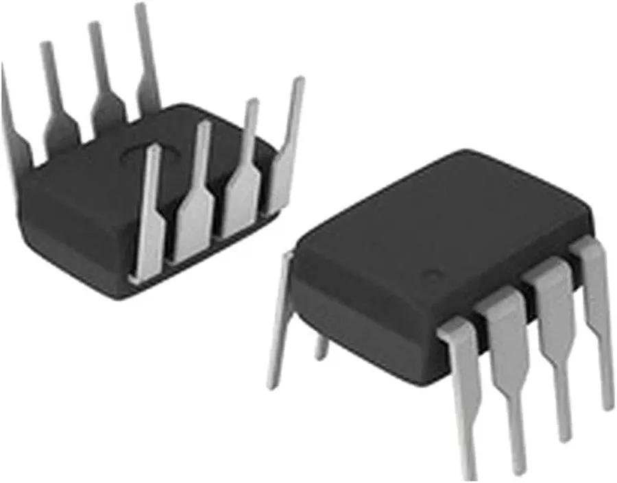 A digital potentiometer chip in a DIP (Dual In-line Package).