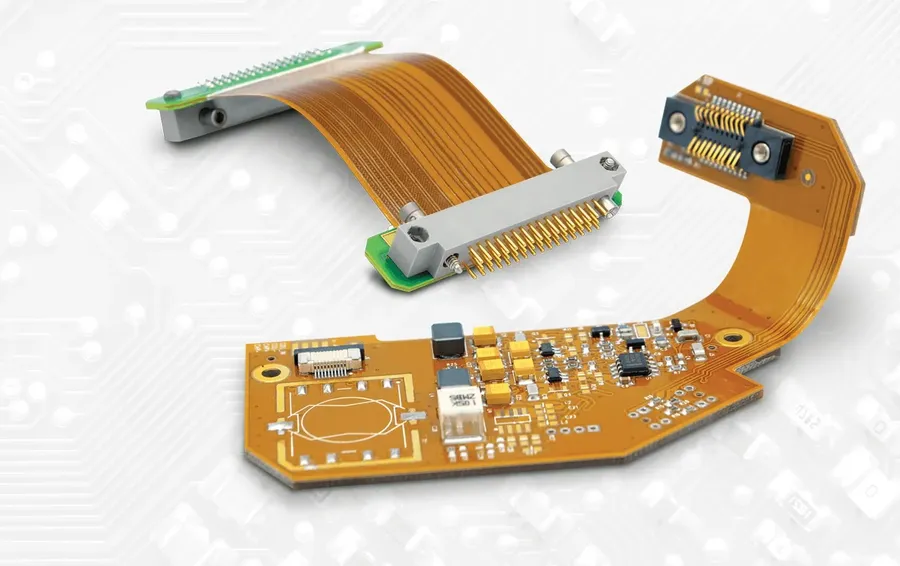 A close-up of flexible PCB being assembled.
