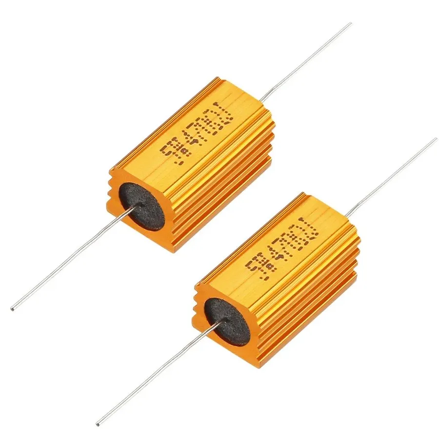 A 470 ohm resistor used in a circuit with an LED.