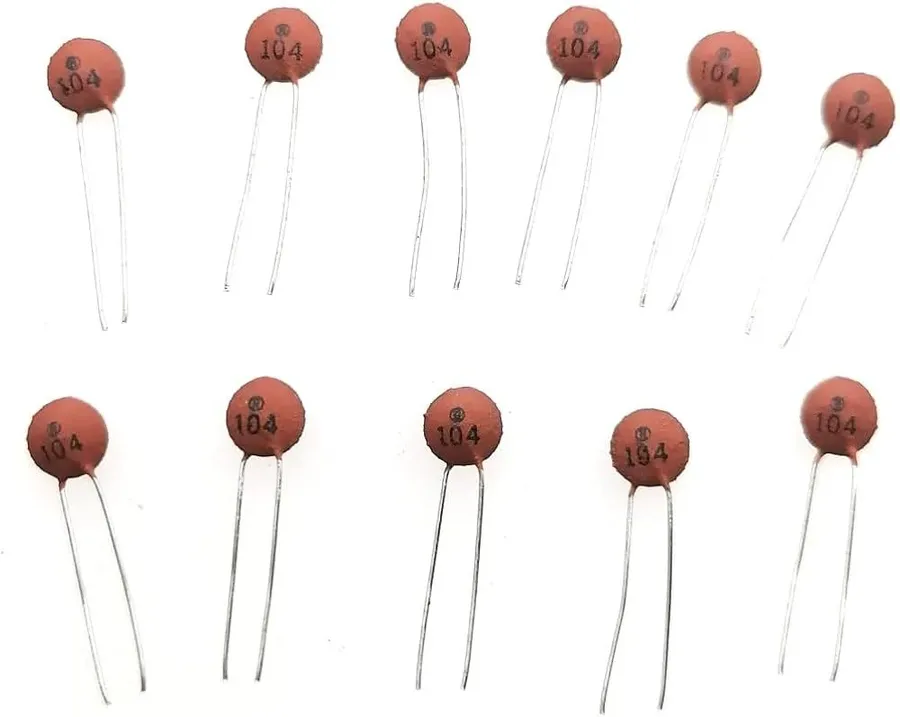 Various types of ceramic 0.1uF capacitors.